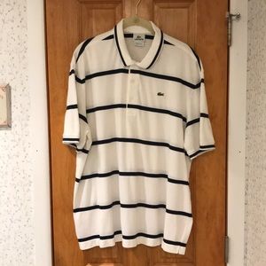 LACOSTE Mens Polo Shirt (size L) Cream & Navy Stripes